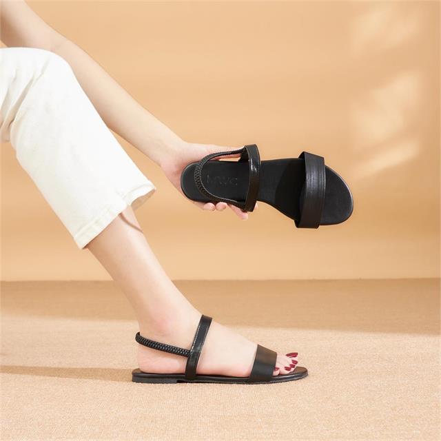 Giày sandal nữ MWC NUSD- 2989 Sandal 2 Quai Ngang Đế Bằng Phối Quai Hậu Thời Trang